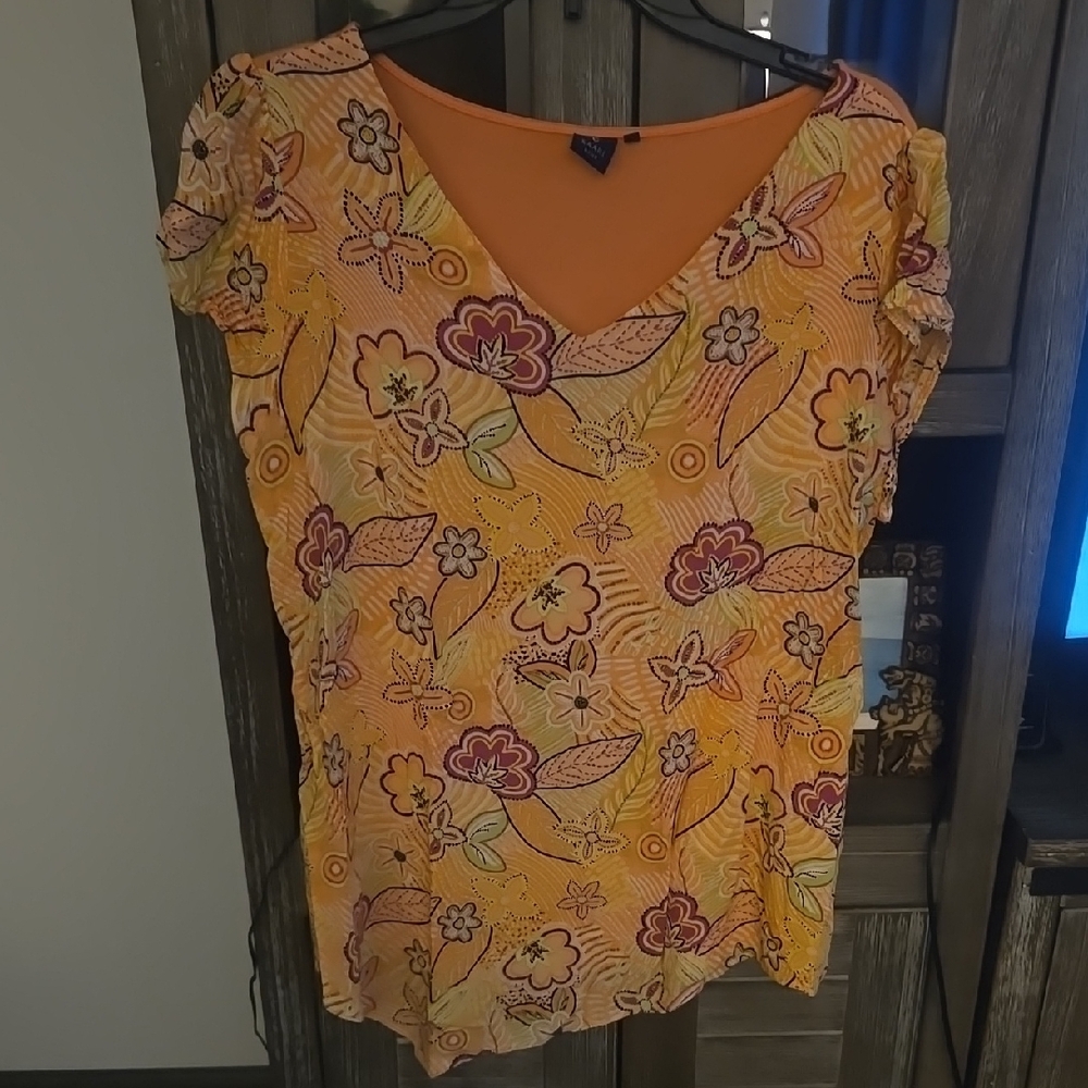 Kaari Blue Yellow Ruffled Cap Sleeve Blouse
